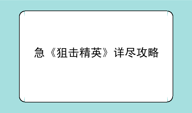 急《狙击精英》详尽攻略