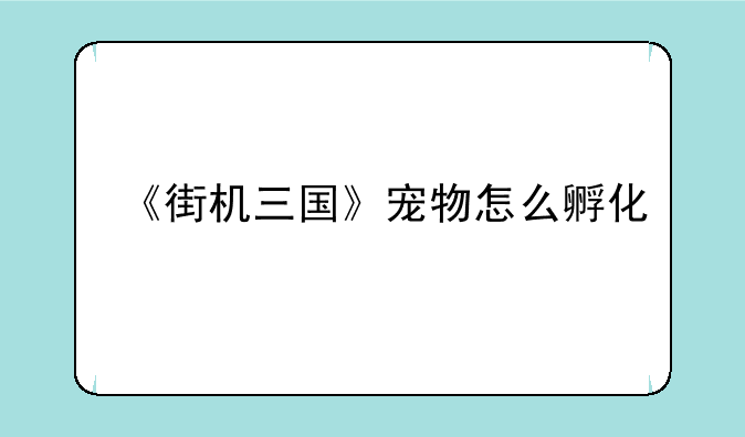 《街机三国》宠物怎么孵化