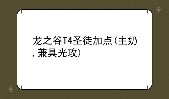 龙之谷T4圣徒加点(主奶,兼具光攻)