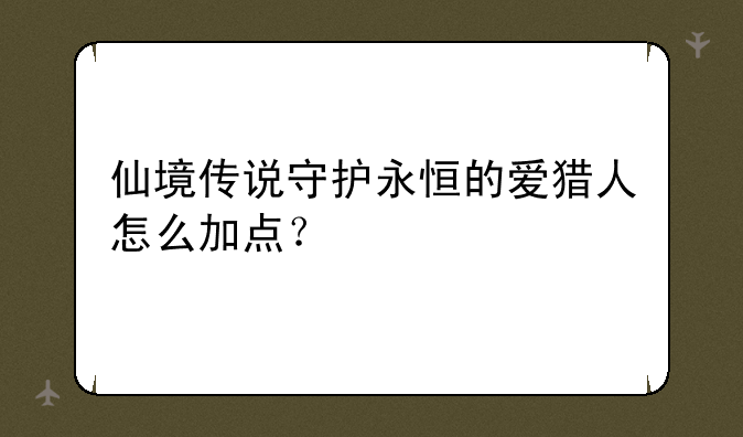 仙境传说守护永恒的爱猎人怎么加点？