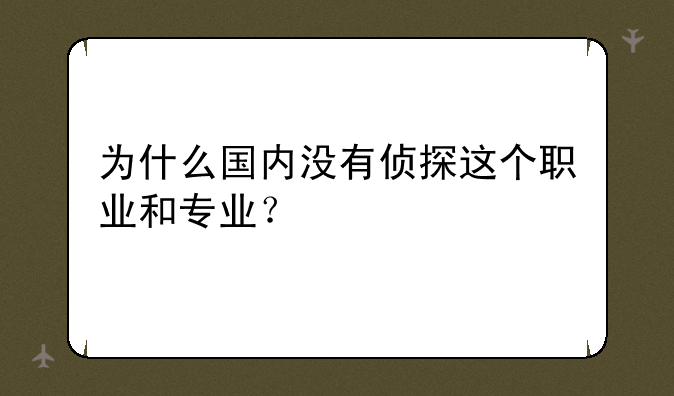 为什么国内没有侦探这个职业和专业？