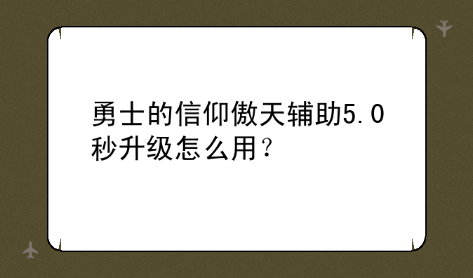 勇士的信仰傲天辅助5.0秒升级怎么用？