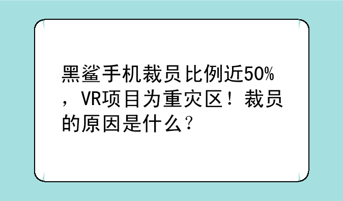 黑鲨手机裁员比例近50%，VR项目为重灾区！裁员的原因是什么？