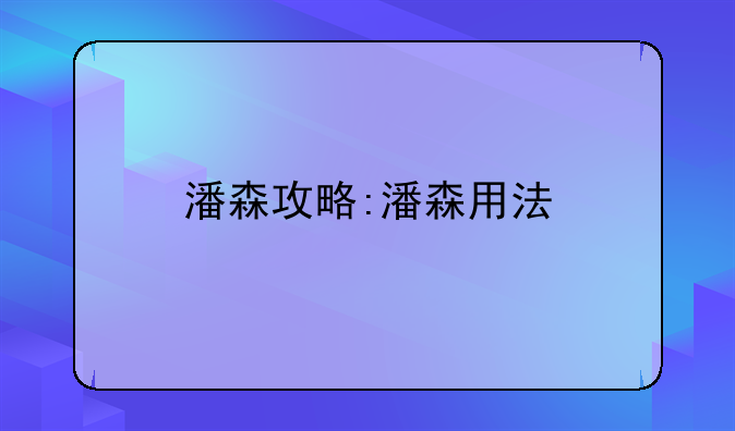 潘森攻略:潘森用法